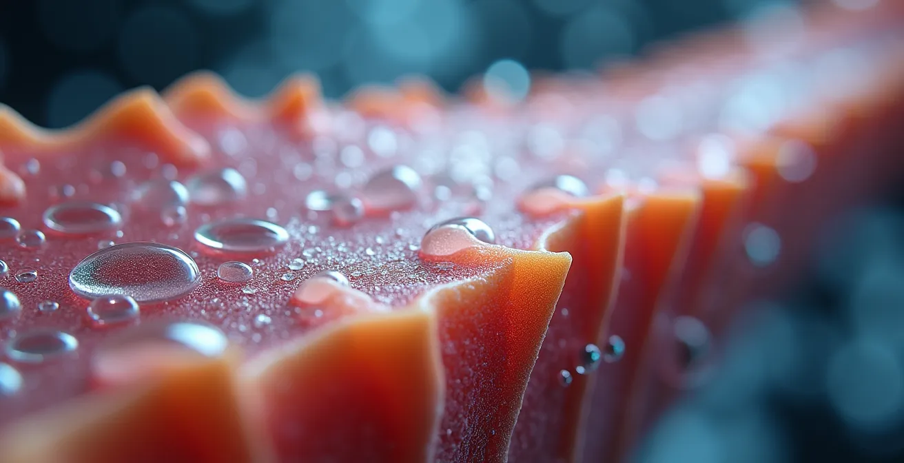 Vue macro détaillée de disques intervertébraux en cours de réhydratation pendant le sommeil