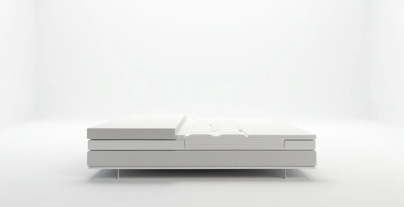 Vue en coupe d'un matelas montrant les différentes zones de fermeté adaptées au corps